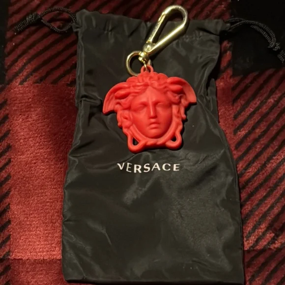 Versace Red Medusa Keychain & Dust Bag NEW - Picture 1 of 4